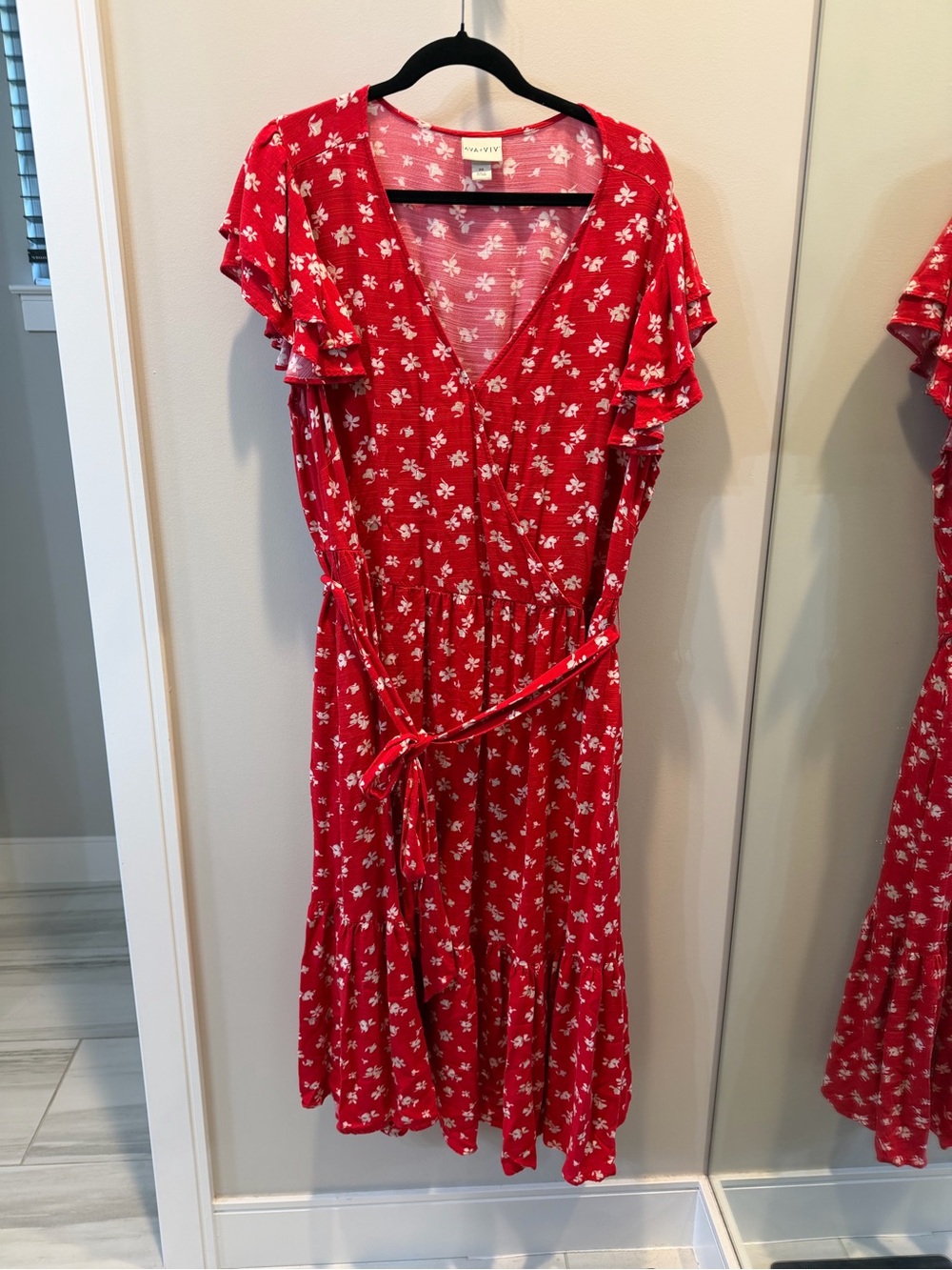Ava & Viv Red Floral long dress 2XL new